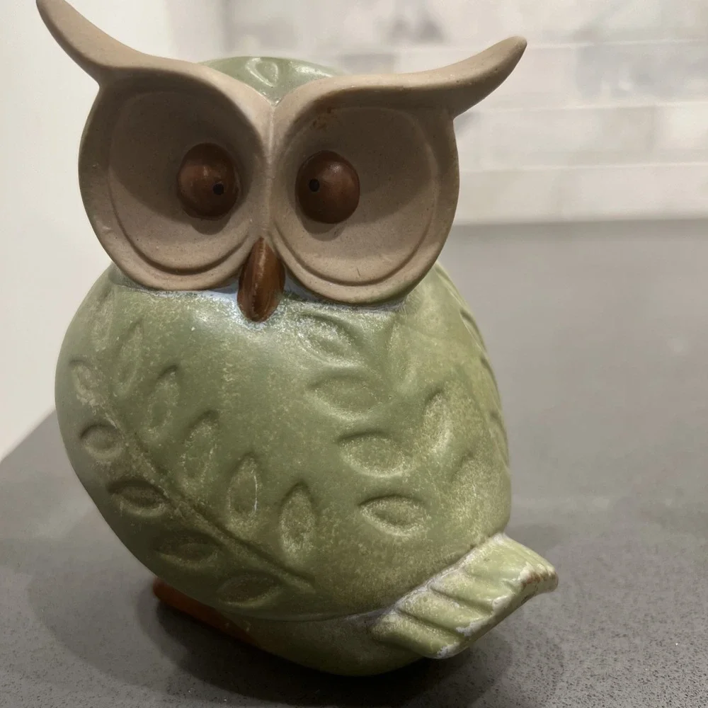 2 Green b+B Owl 5.5 Inches Tall Planter and Statue